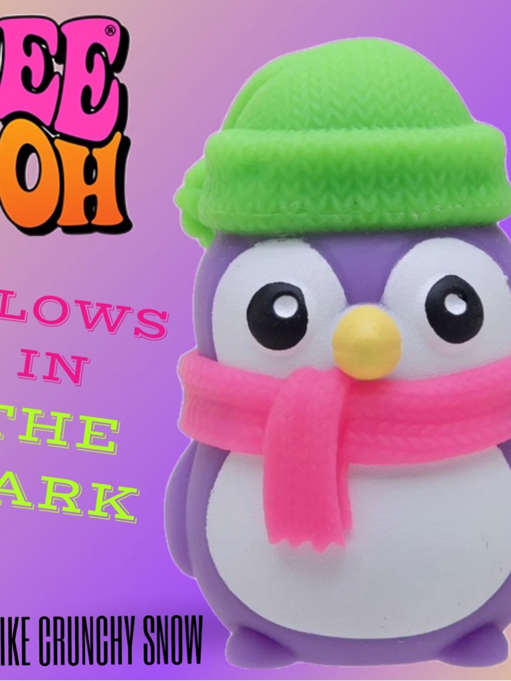 NIB NeeDoh Polar Glow Penguin (Purple) - Glows in Dark - RARE Nee Doh